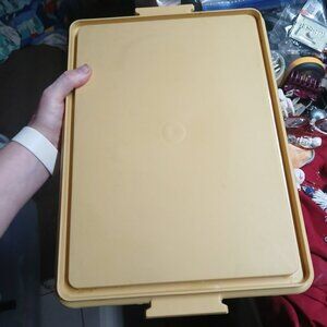 vintage Tupperware Harvest Gold Square Cake Taker, a collectible 17" X 12" X 4"